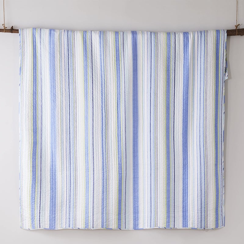 Levtex Home - Catalina Quilt Set - Full/Queen Quilt (88x92in.) + Two Standard Pillow Shams (26x20in.)- Striped Coastal Pattern in Blues and Greens - Reversible - Cotton Fabric - Image 5